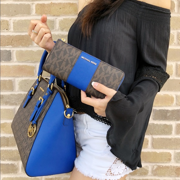Michael Kors large Ciara Satchel Brown MK Blue - Picture 2 of 4